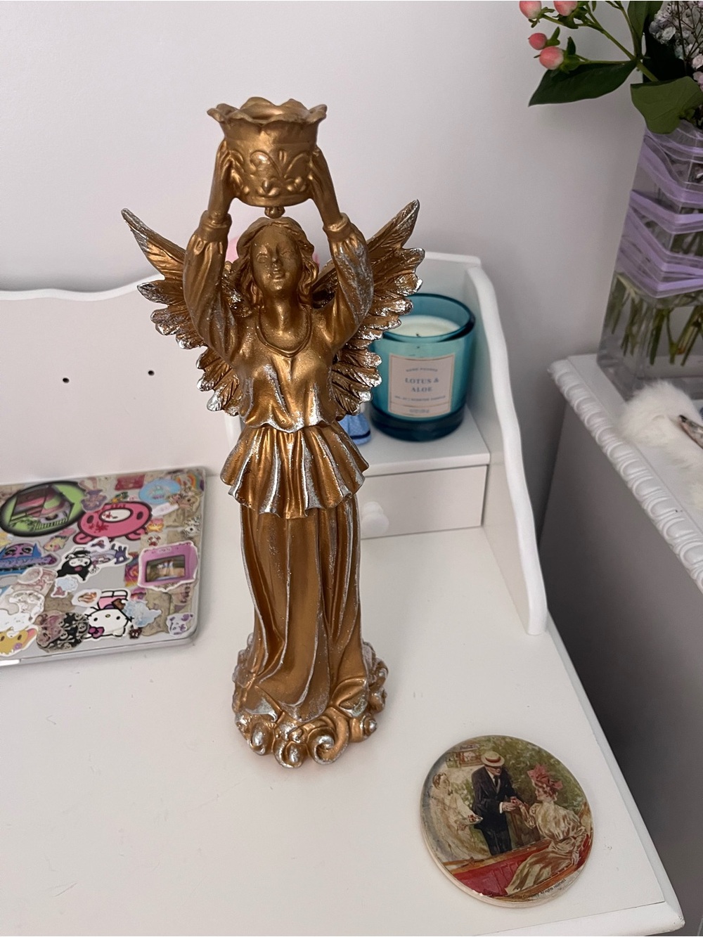 Gold Angel Figurine Candle Holder - candelabra